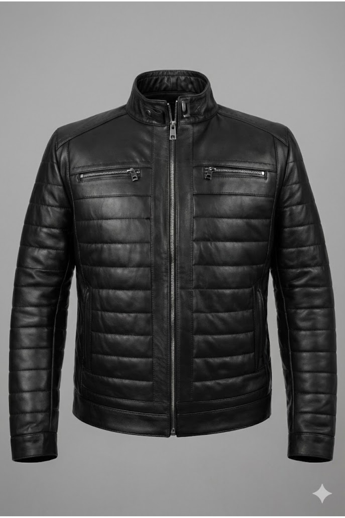 Verra  Erkek Siyah Hakim Yaka Kapitone Desenli Spor Deri Mont - Slim Fit Kesim - Görsel 2