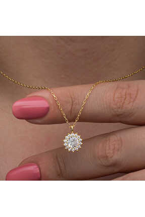 1925 Çiftarslan 925 Ayar Gümüş Gold Minimal Yuvarlak Anturaj Kadın Kolye T857...