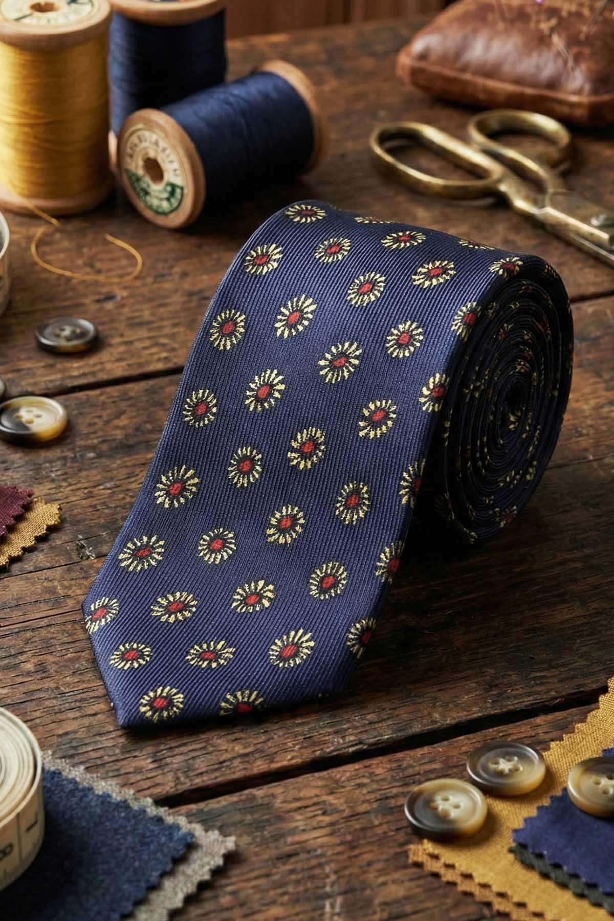  کراوات ابریشمی ایتالیایی طرح فیجینی سرمه‌ای مدل IK2220