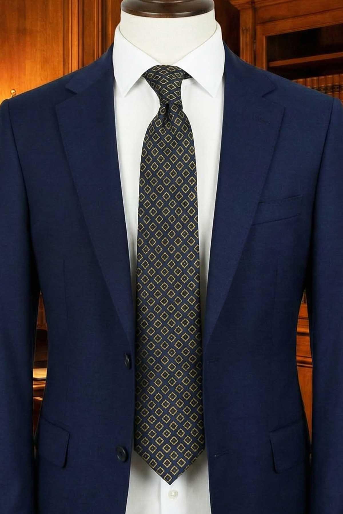  کراوات ابریشمی ایتالیایی طرح سرمه‌ای مدل Migliegla مدل IK2234