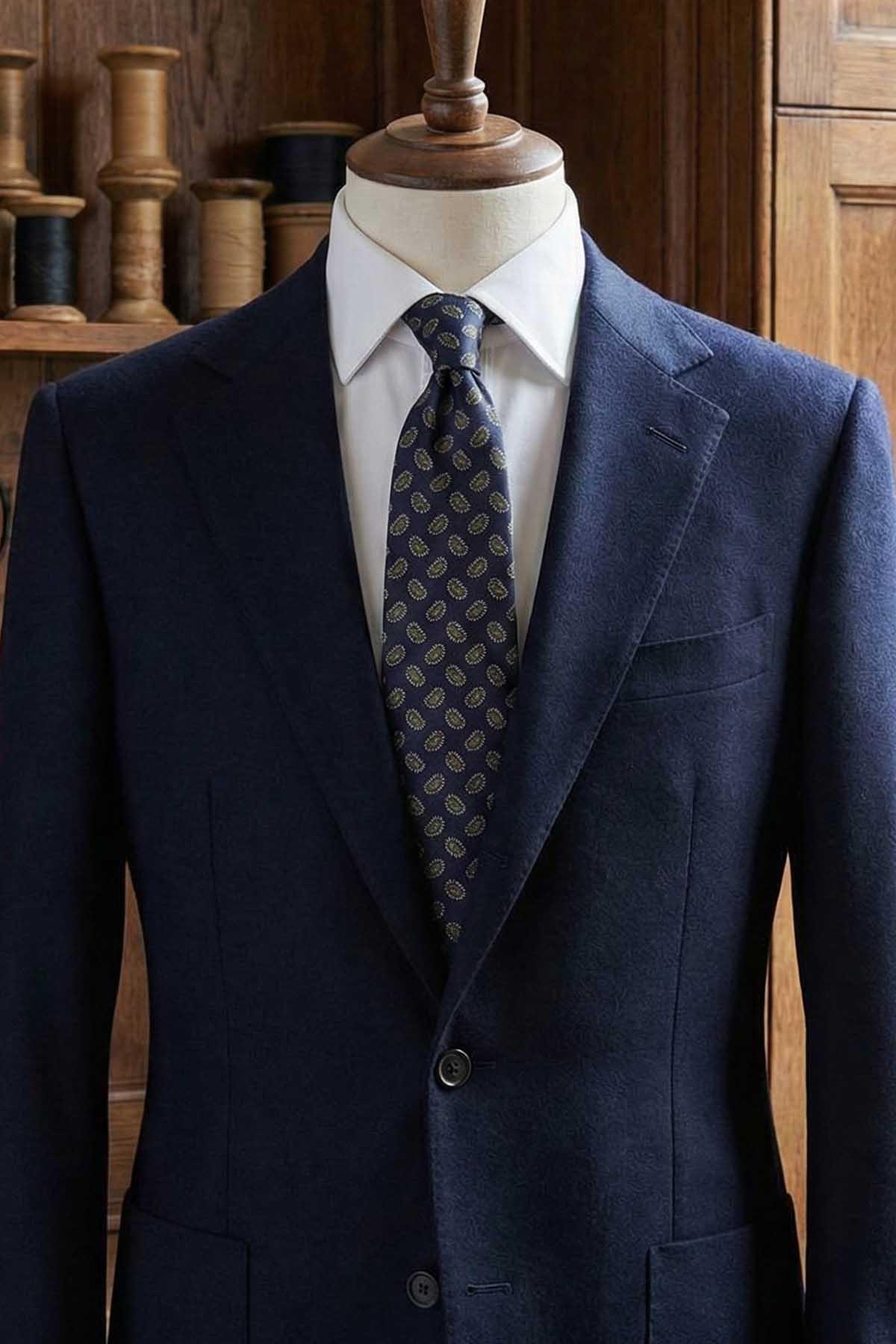  کراوات ابریشمی ایتالیایی طرح شال سرمه‌ای مدل لوینو IK2228