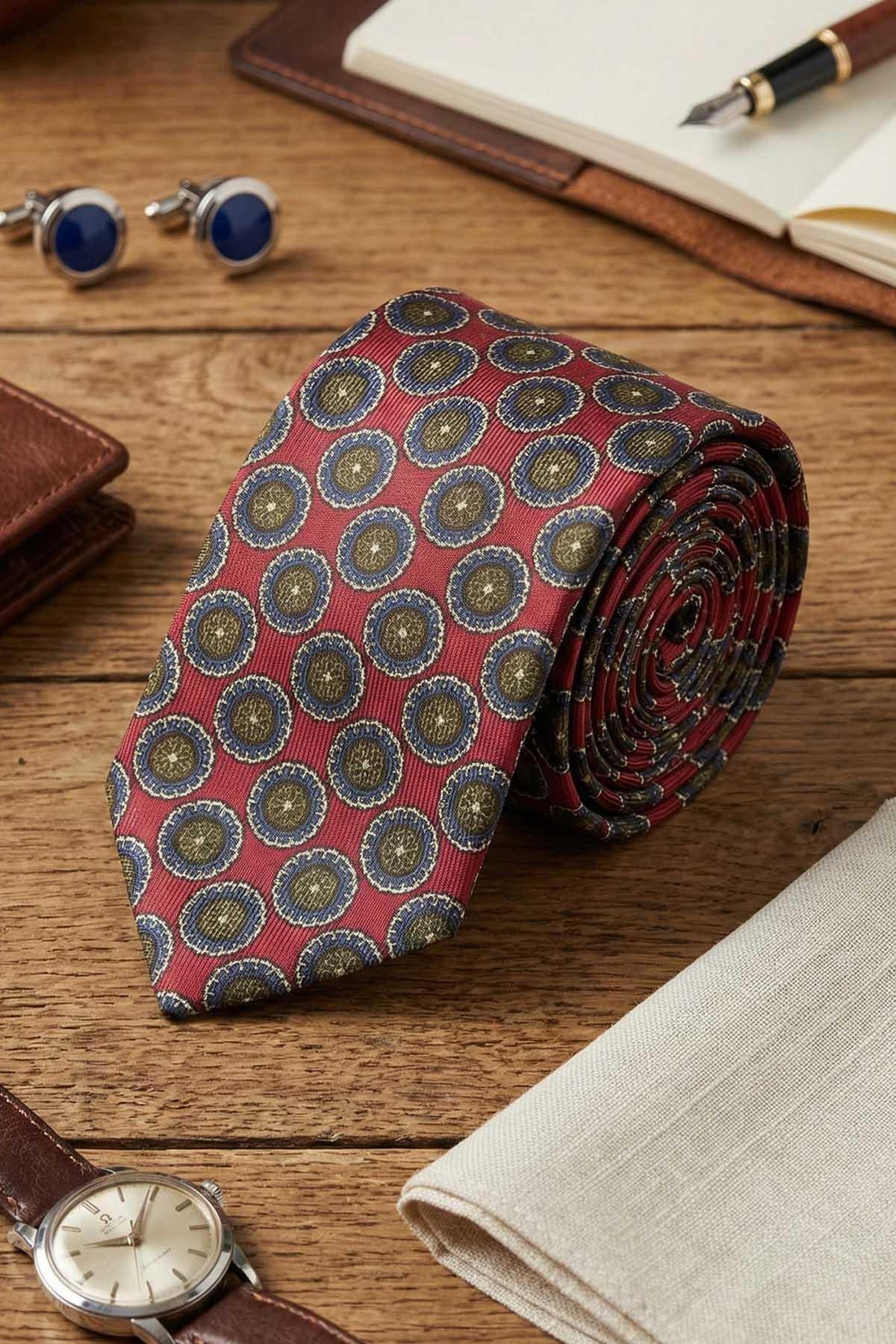  کراوات ابریشمی ایتالیایی طرح اربوسترا مدل زرشکی IK2224