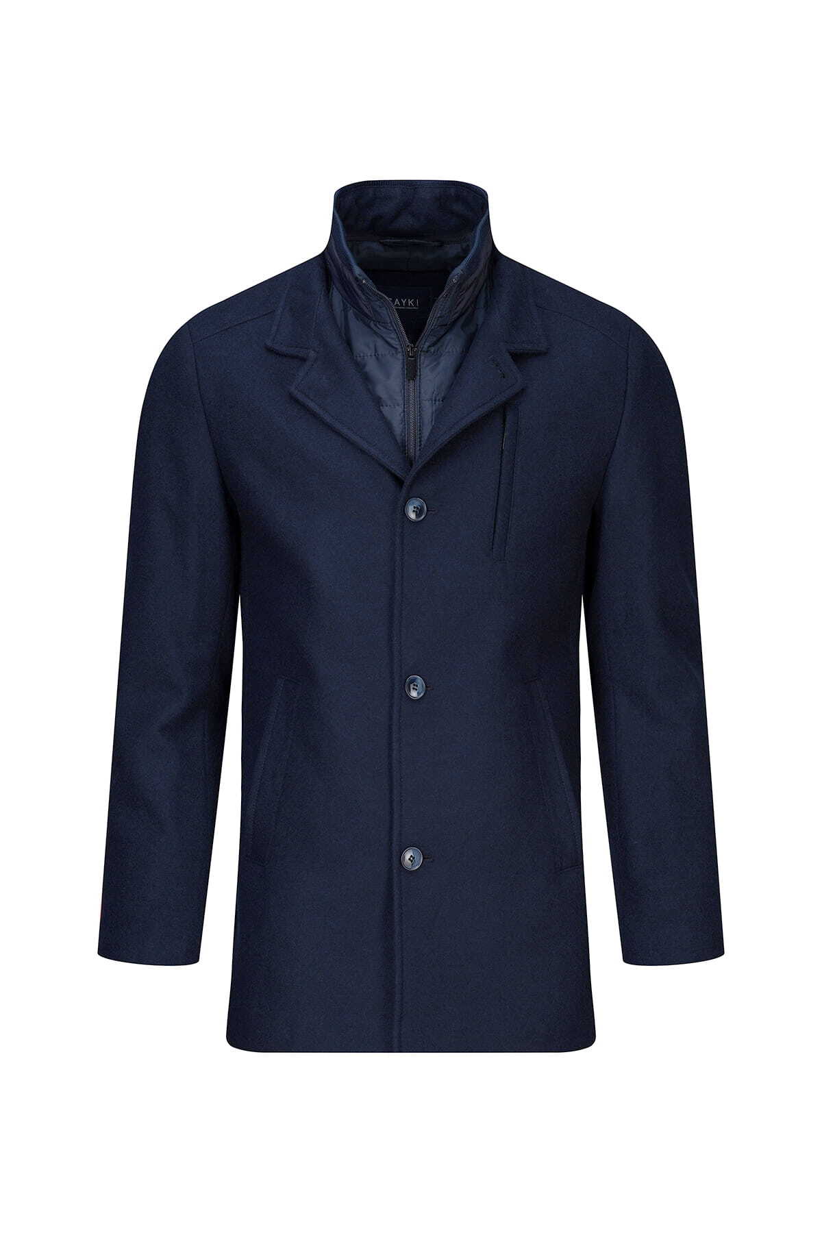 Hatemoğlu  Lacivert Slim Fit Hakim Yaka Yünlü Kaşe Palto