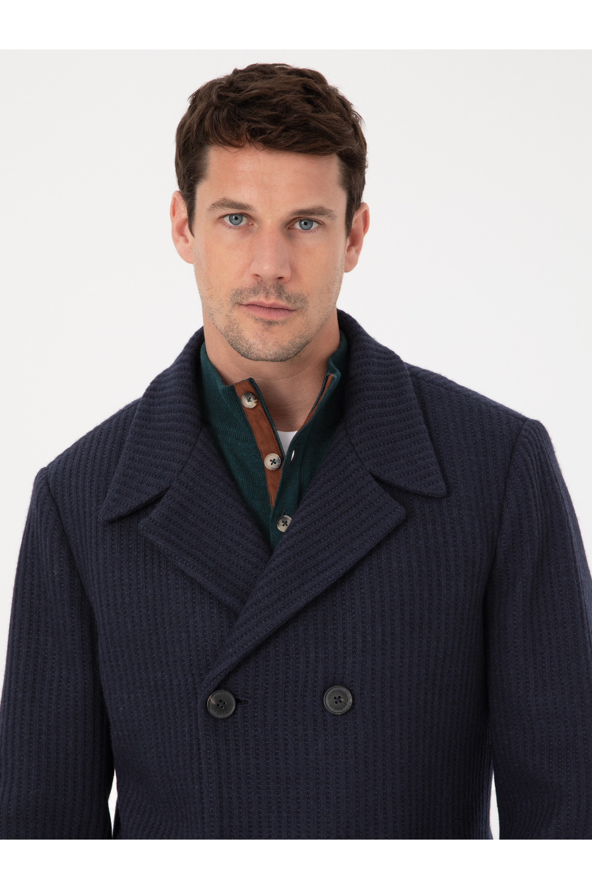 Cacharel Lacivert Slim Fit Yün Karışımlı Kruvaze Kaşe Kaban 50309909-VR033 görsel 2