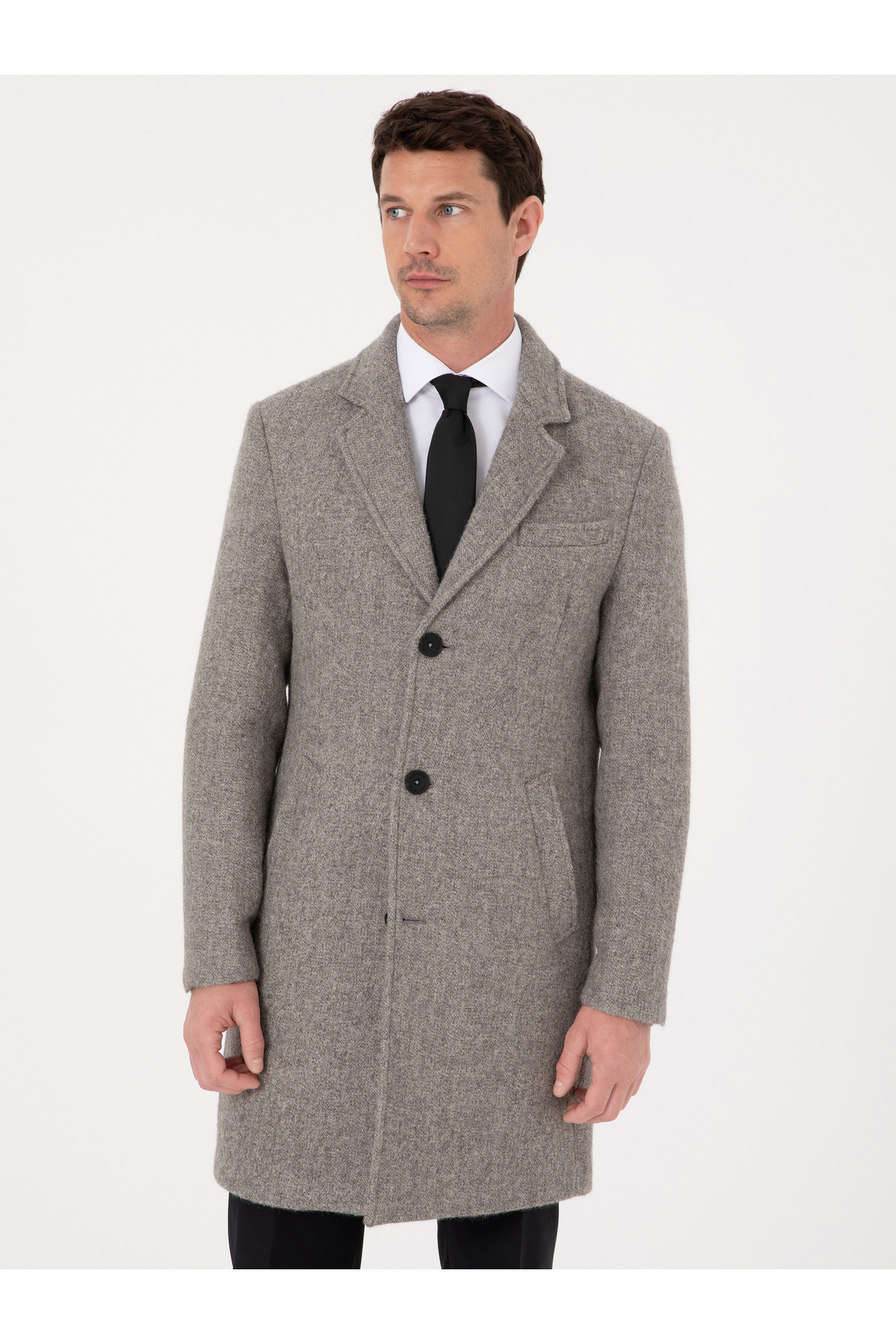 Cacharel Gri Slim Fit Alpaka Yün Karışımlı Palto 50314605-VR024 görsel 3