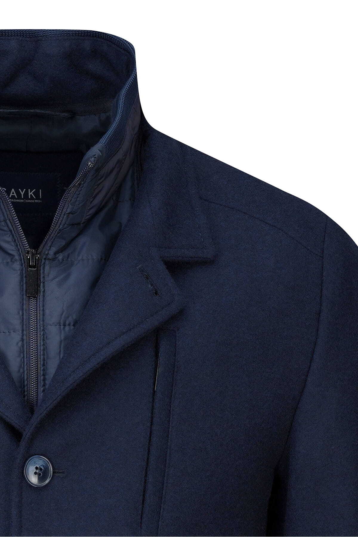 Hatemoğlu  Lacivert Slim Fit Hakim Yaka Yünlü Kaşe Palto - Görsel 2