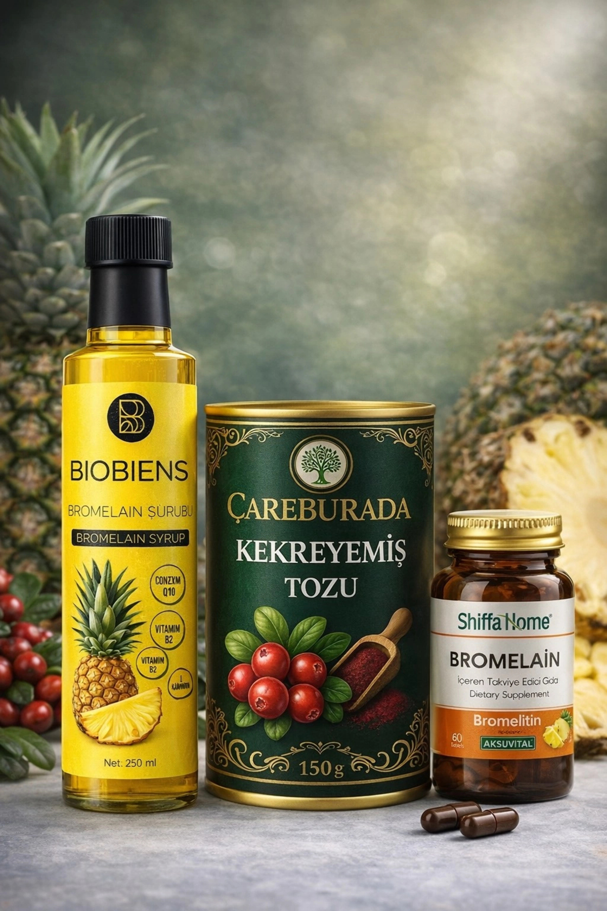 Çare Burada Bromelain Şurup, Kekreyemiş Tozu ve Bromelain Kapsül Seti - Fiyatı, Yorumları