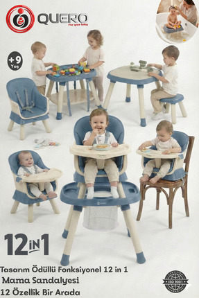 Quero Yummy 12in1 Mama Sandalyesi 12 Özellik Portatif Çalışma, Oyun Masalı Ço...