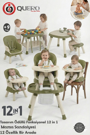 Quero Yummy 12in1 Mama Sandalyesi 12 Özellik Portatif Çalışma, Oyun Masalı Ço...