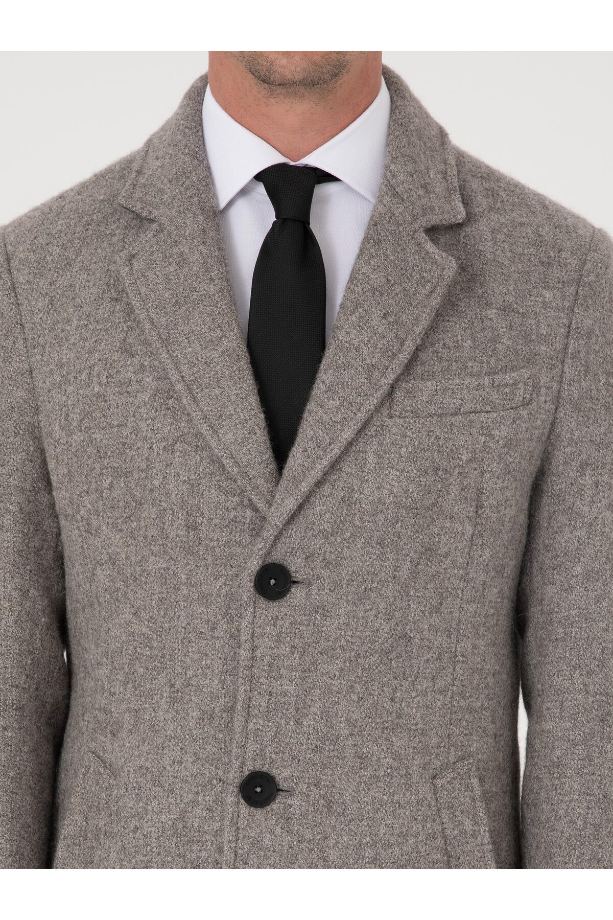 Cacharel Gri Slim Fit Alpaka Yün Karışımlı Palto 50314605-VR024 görsel 6