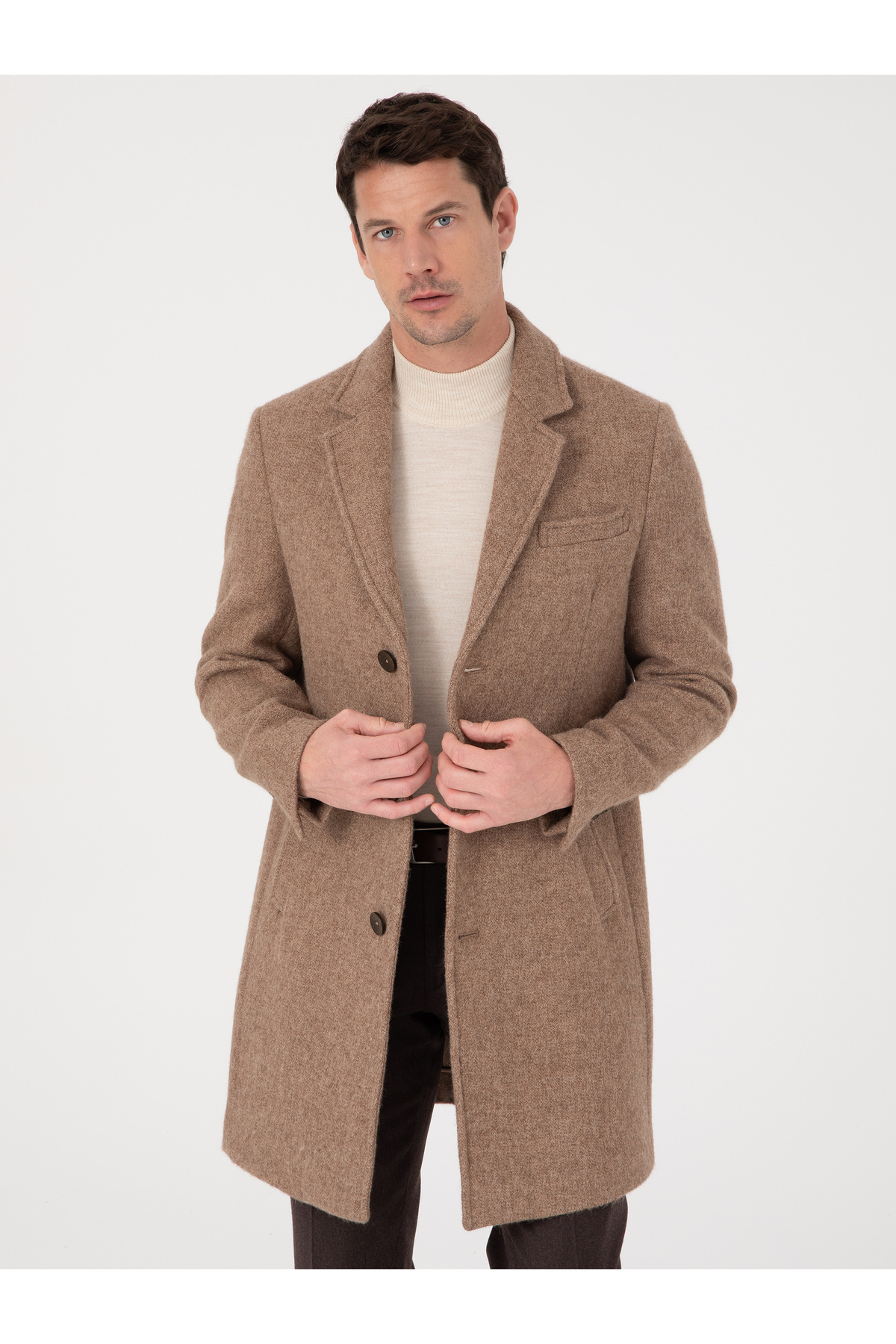 Cacharel Kahverengi Slim Fit Alpaka Yün Karışımlı Palto 50314605-VR029 görsel 3