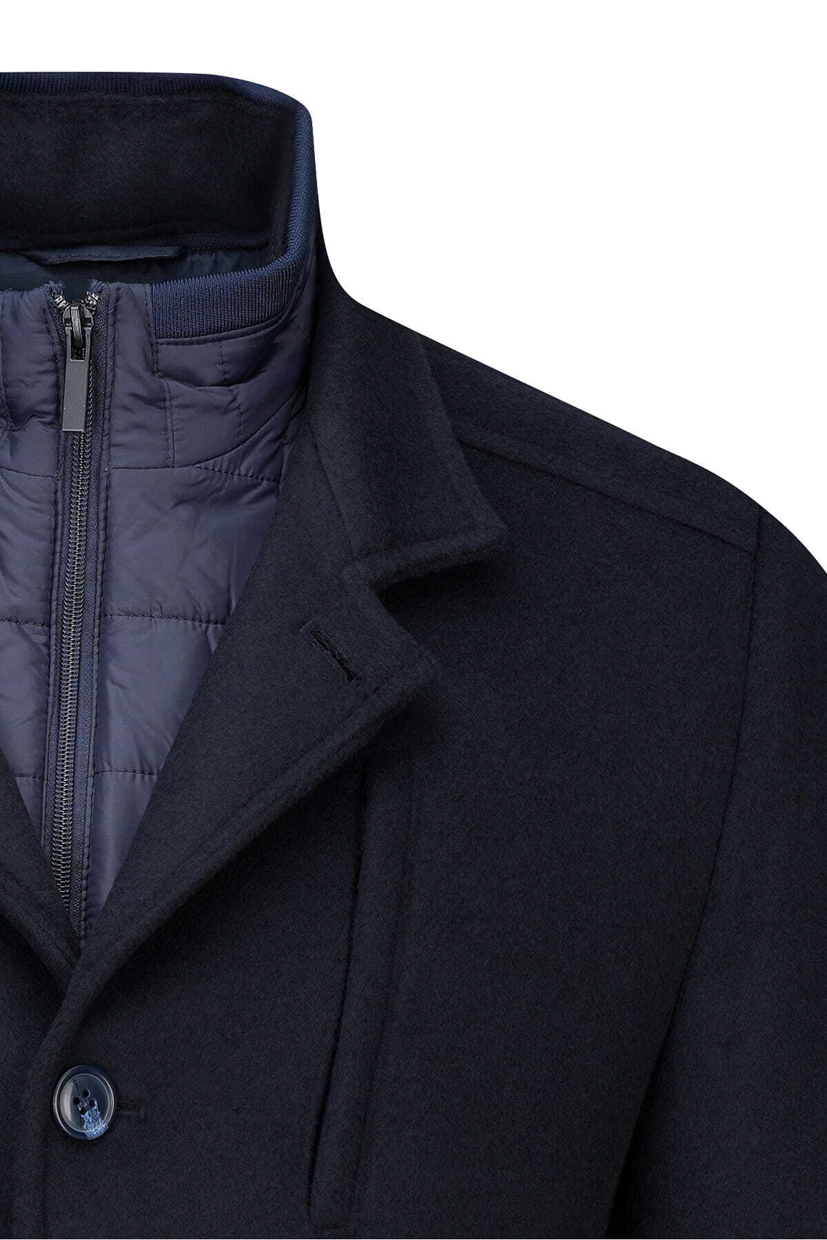 Hatemoğlu Lacivert Slim Fit Hakim Yaka İçlikli Kaşe Yünlü Palto görsel 2