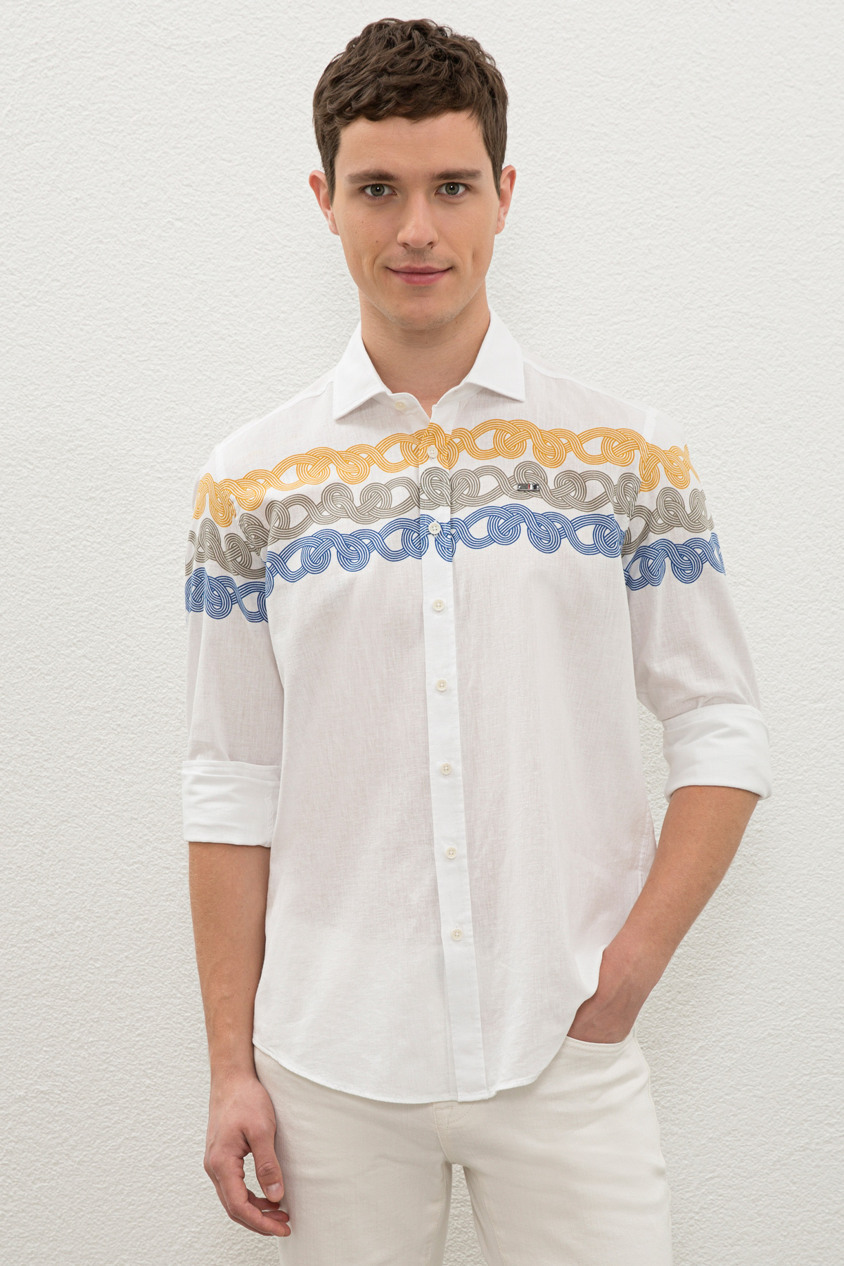 یو اس پولو پیراهن آستین بلند مردانه سفید 50235231-VR013