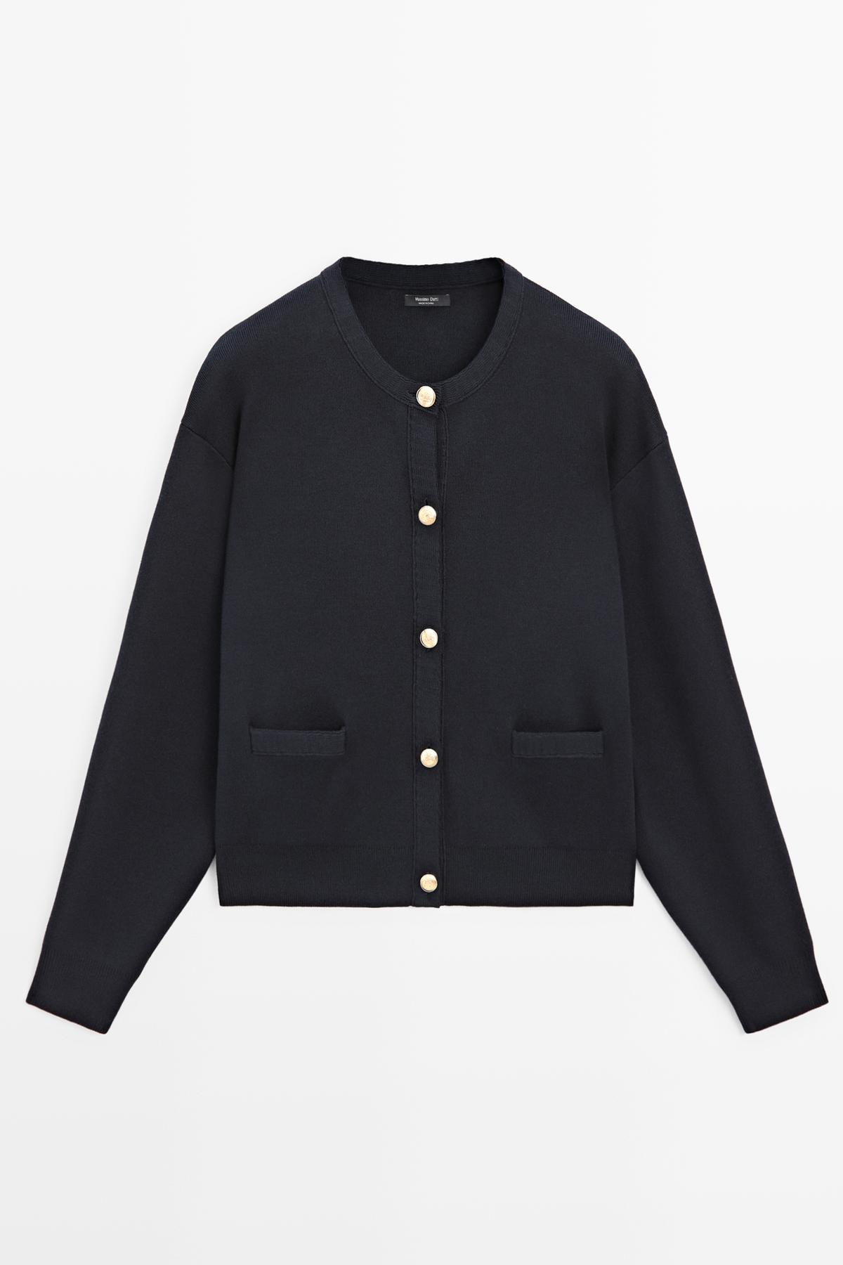 Massimo Dutti  Altın düğmeli pamuklu triko hırka - Görsel 5