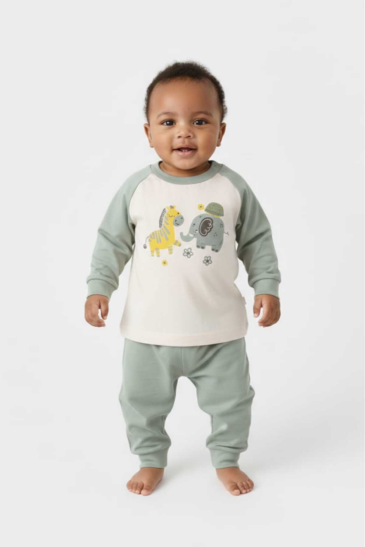 Fuar Baby Yeşil Erkek Bebek Pijama Takımı %100 Pamuklu Terletmez Yumuşak Dokulu Alt Üst Ev Giyim Seti fotoğrafı 2 (önizleme)