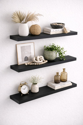 origa Siyah 3 Raflı Gizli Monte Duvar Rafı 3 adet 50x15 cm