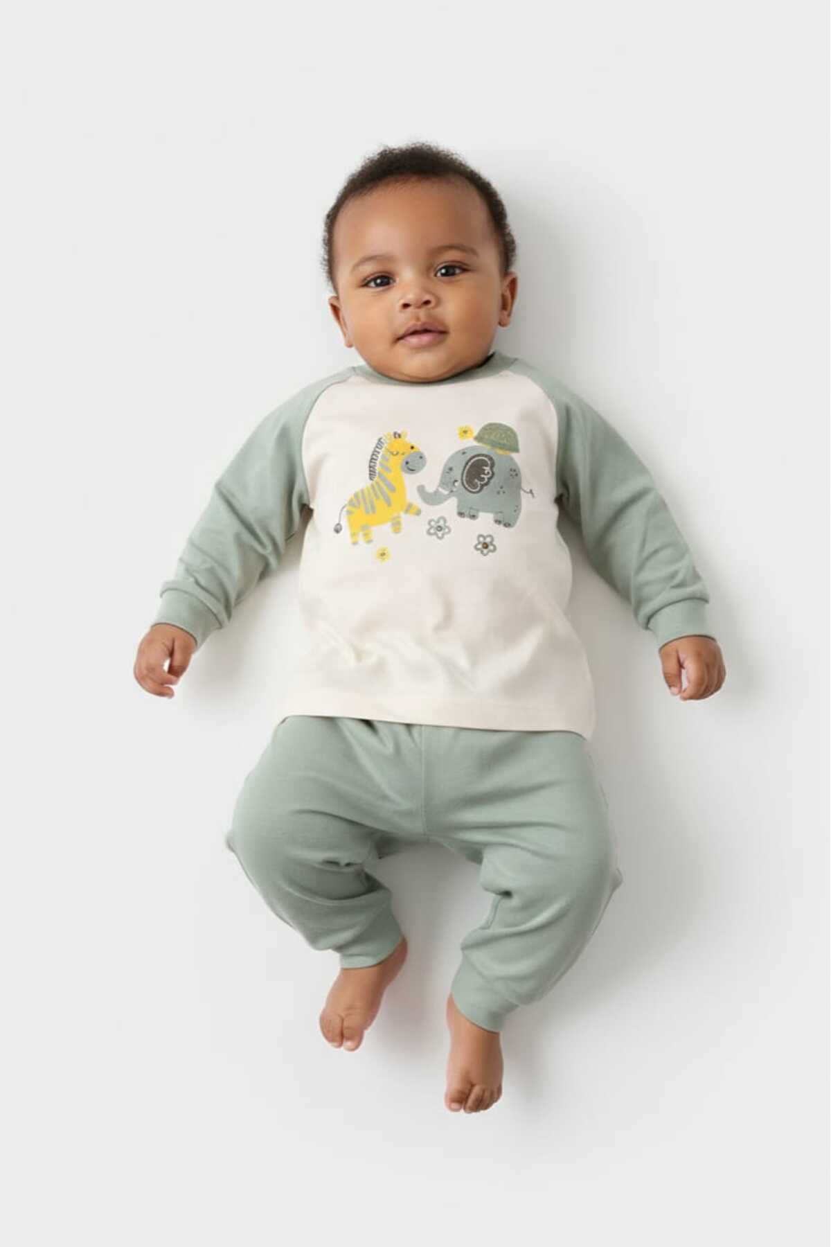 Fuar Baby Yeşil Erkek Bebek Pijama Takımı %100 Pamuklu Terletmez Yumuşak Dokulu Alt Üst Ev Giyim Seti fotoğrafı 4 (önizleme)