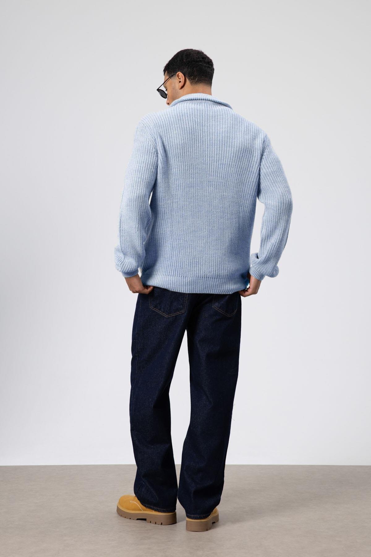 Oversize Fermuarlı Triko Hırka Bebe Mavi — آبی V60-14 — تصویر 5 از 5