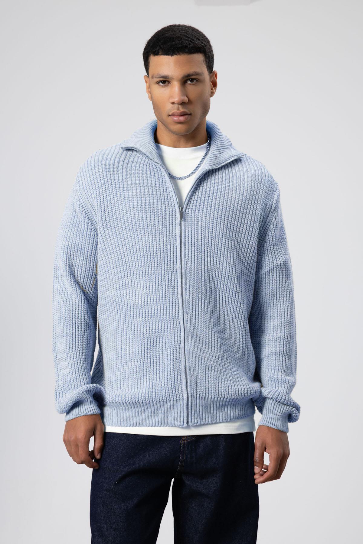 Oversize Fermuarlı Triko Hırka Bebe Mavi — آبی V60-14