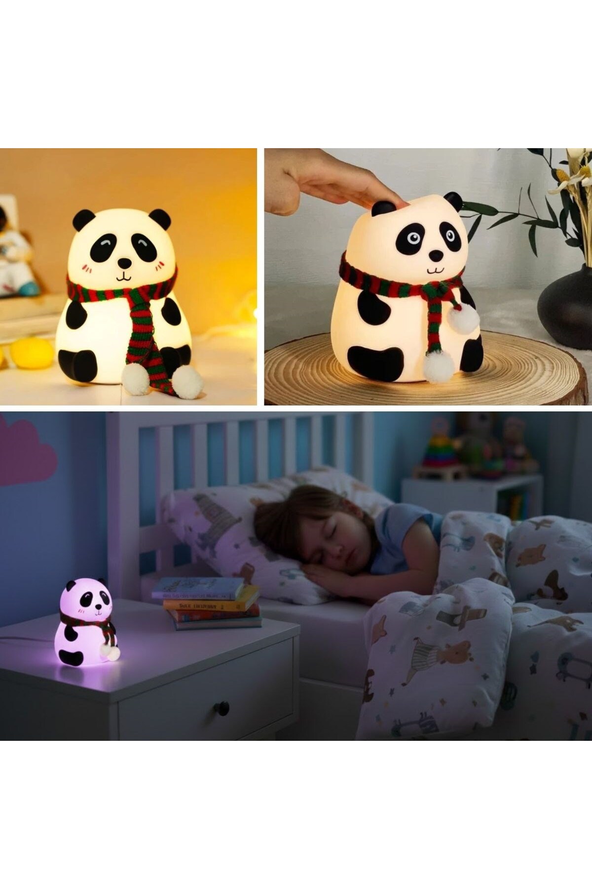 TakÇalıştır RGB Renk Değiştiren Şirin Panda Figürlü Şarjlı Pofuduk LED Gece Lambası-Bebek Çocuk Odası fotoğrafı 2 (önizleme)