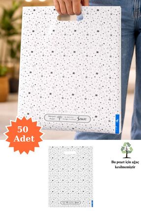 Plas+Plus Güçlendirilmiş El Geçmeli Takviyeli Mağaza Poşeti Elit Yıldız Desen...