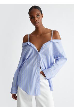 liu.jo Çizgili Mavi Açık Omuzlu Kadın Gömlek