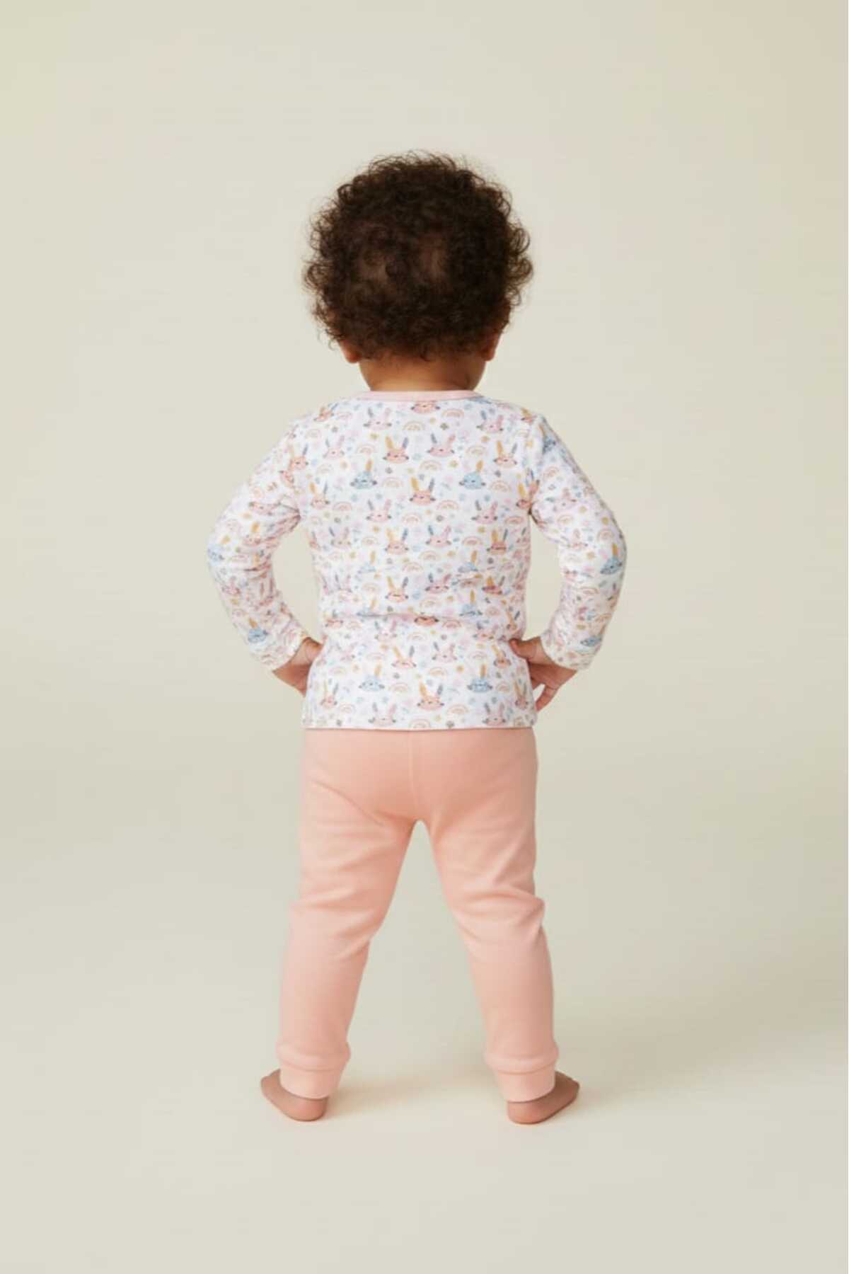 Fuar Baby Somon Tavşan Desenli Kız Bebek %100 Pamuklu Pijama Takımı - Yumuşak Desenli Uzun Kollu Uyku Seti fotoğrafı 3 (önizleme)