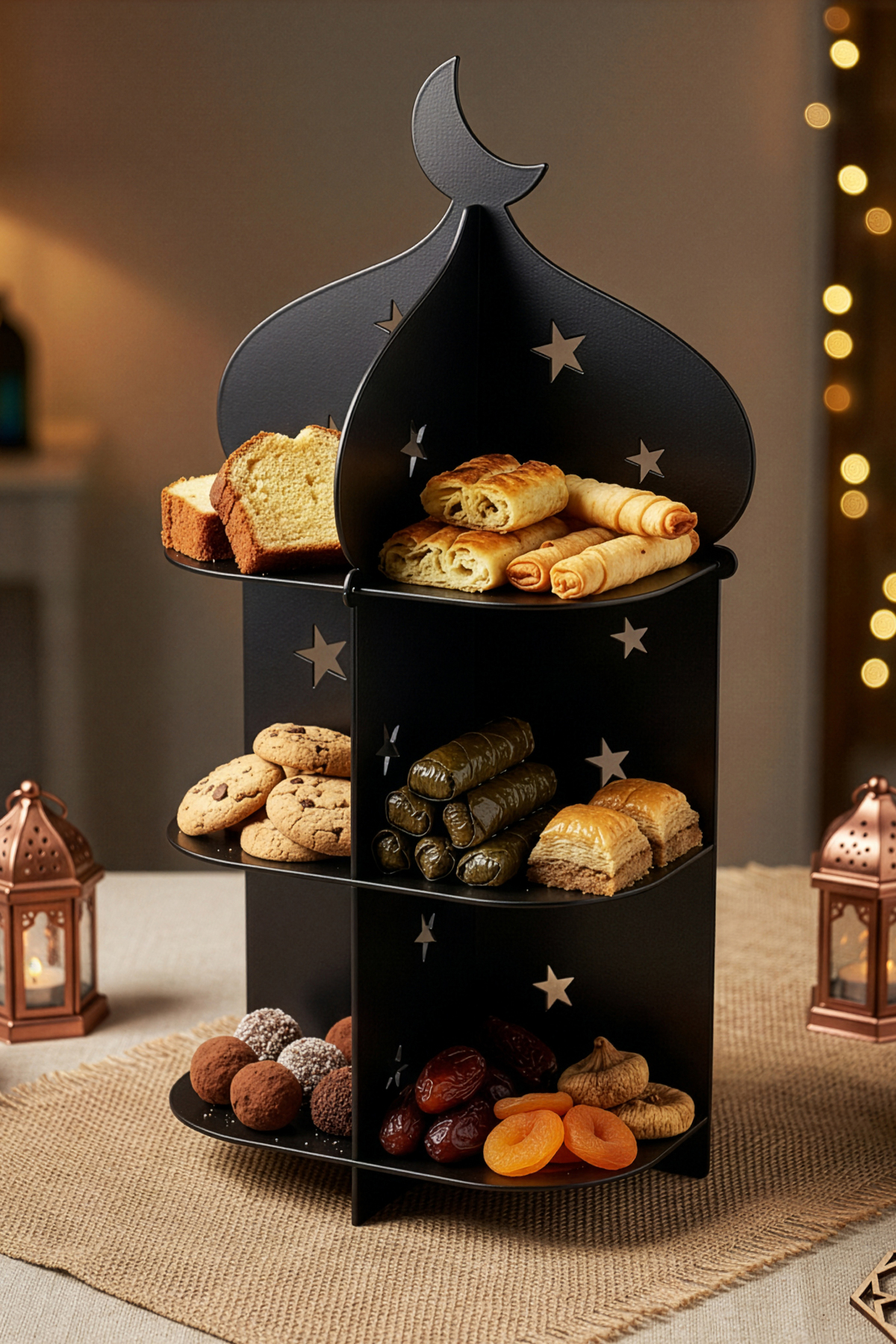 Ramadan 3 Floor Minaret Metal Table Iftar Decor - Islamic Home Office Decoration