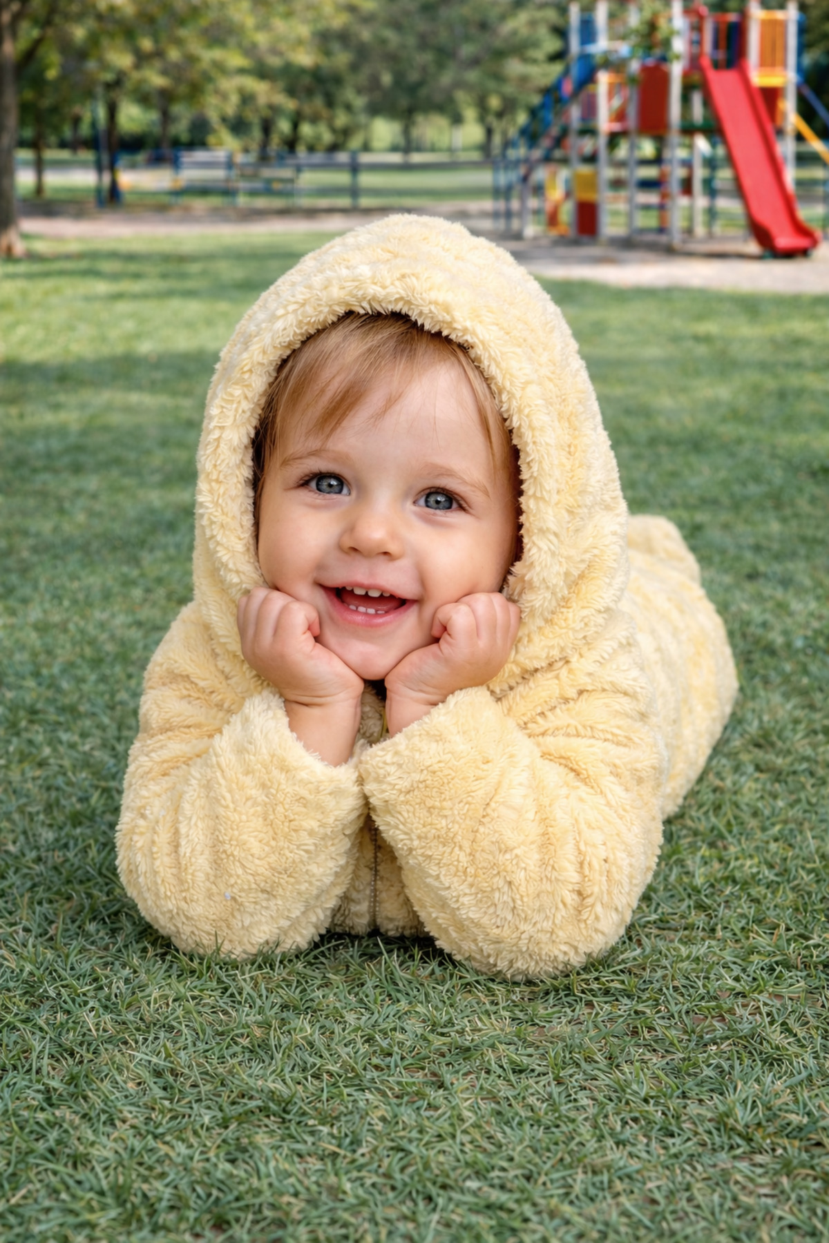 Chicsy Baby Kışlık tatlı Bebek Kapüşonlu Peluş Tulum İnci Detaylı Kışlık Yumuşak Tulum fotoğrafı 4 (önizleme)
