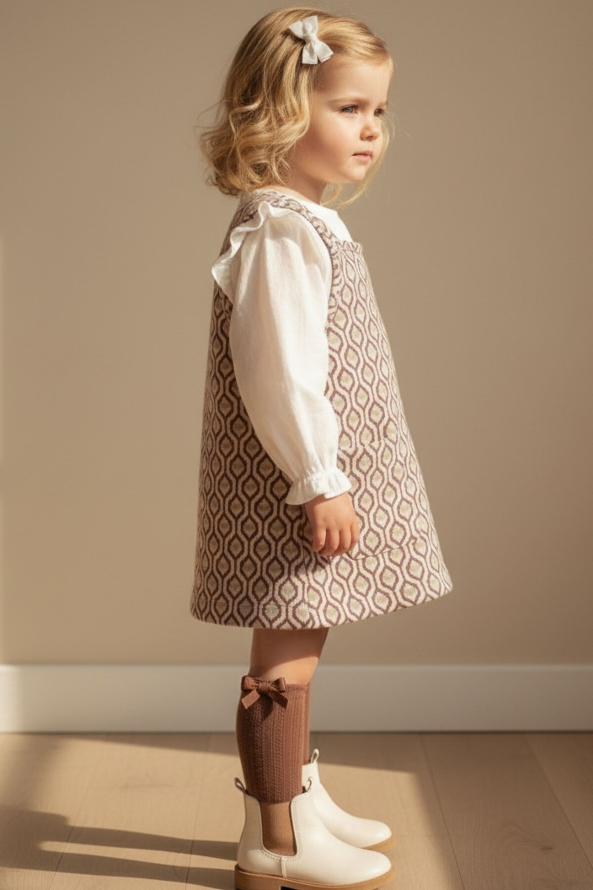 Kübra Tekstil Kız Bebek Askılı Önü Cepli Jile Elbise Uzun Kollu Desenli Pamuklu Elbise - Kız Çocuk Elbise fotoğrafı 2 (önizleme)