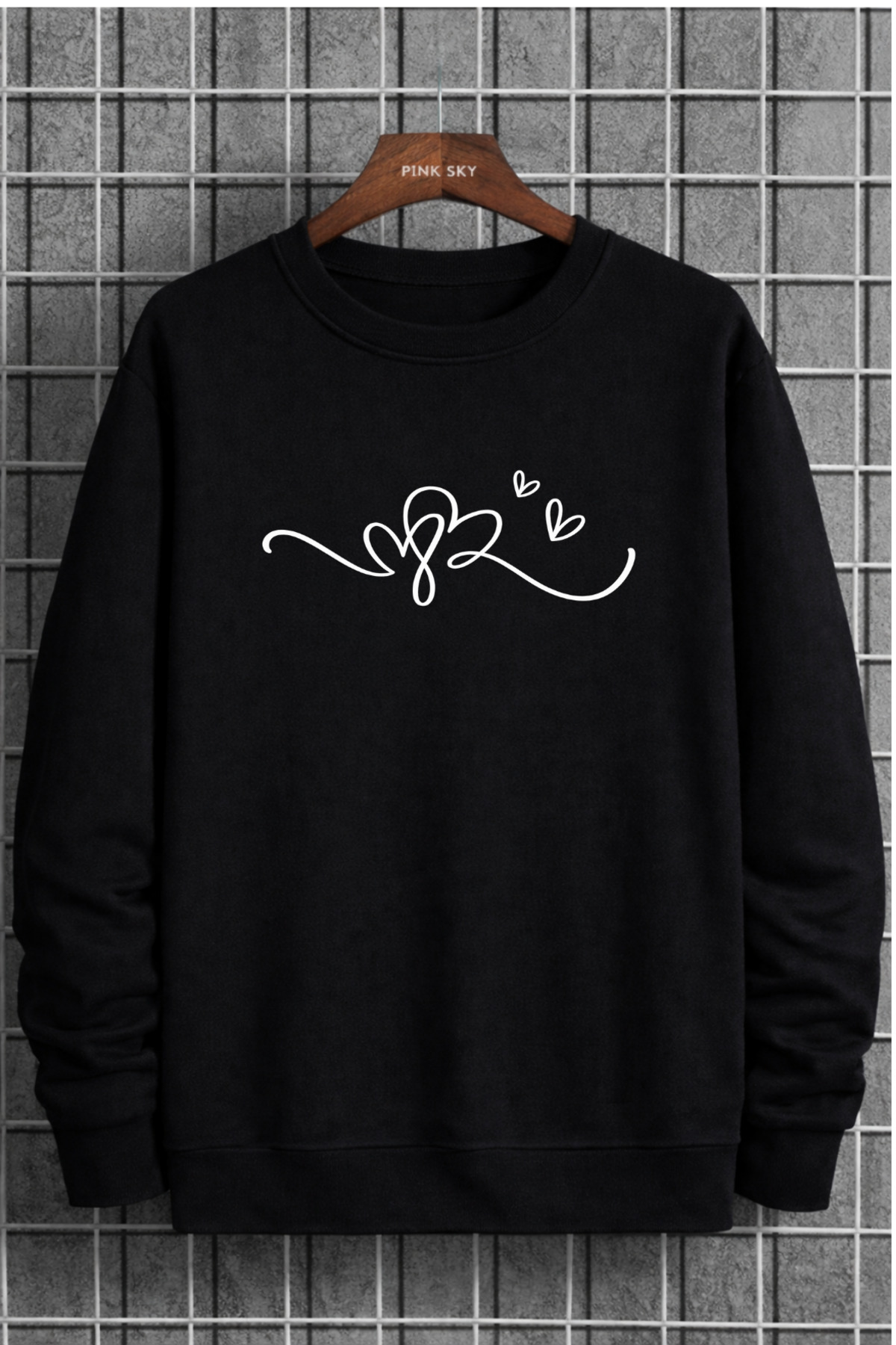 Pink Sky Unisex Oversize Pamuklu Baskılı Sweatshirt Heart Graphic