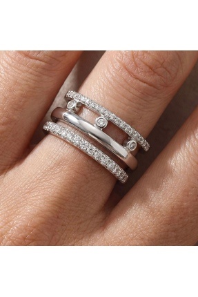 MONVEJEWELS Gümüş Rengi Pirlanta Taş İşçiliği Ayarlanabilir Yüzük