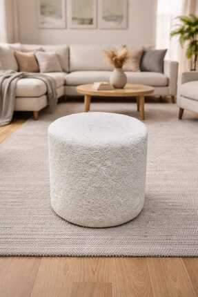 Kırçova Tekstil Dublin Etna Nil Peluş Krem Çok Amaçlı Dekoratif Pufkoltuk