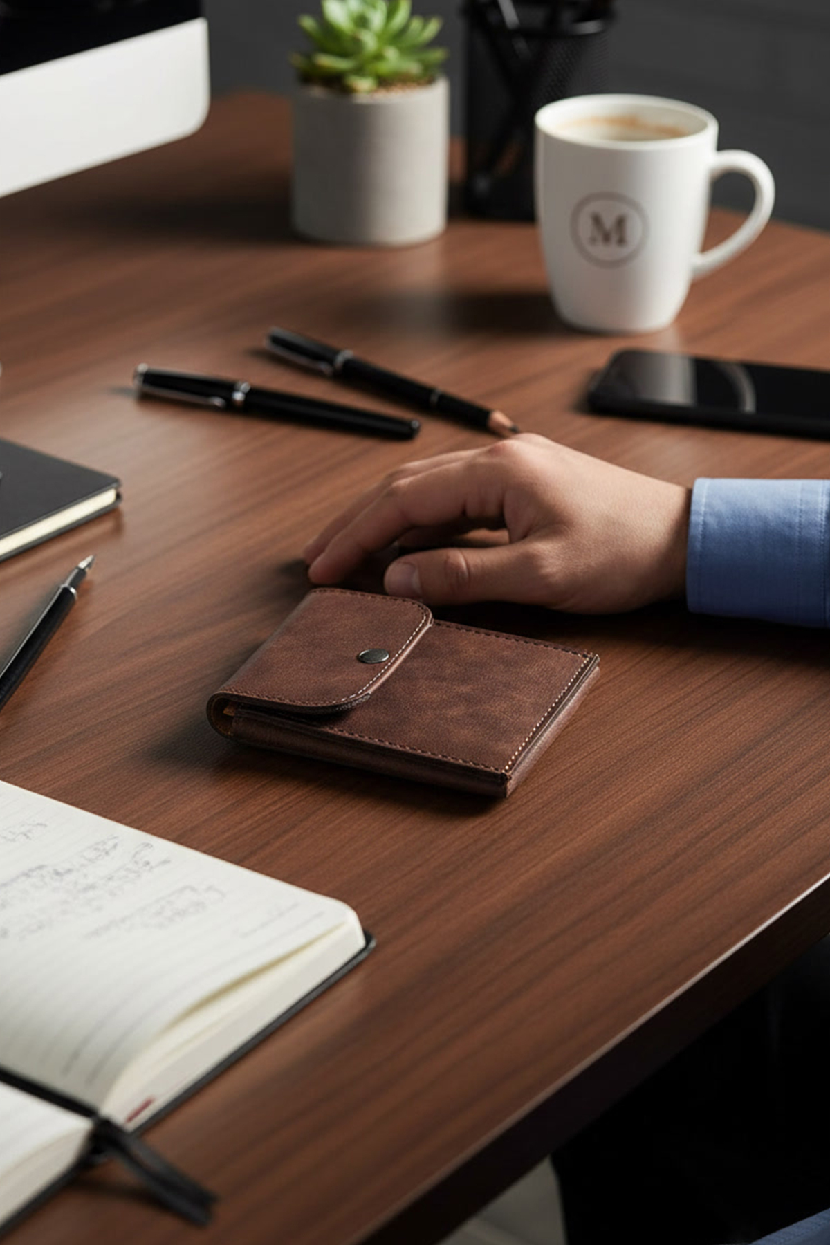 Morika Hotel & Home Textile  Süet Suni Deri Erkek Cüzdan - Kahve