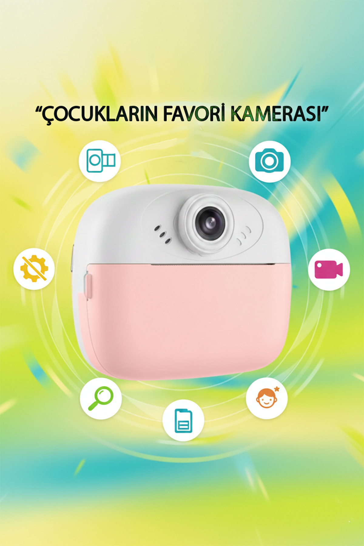 Tekvora Anında Baskı Yapan Pembe Çocuk Kamerası | Termal Yazıcılı | Video Kayıtlı