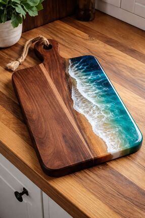 Epoxia Dizayn Epoksi ve Ağaç Karışımı Mavi Kesme Tahtası