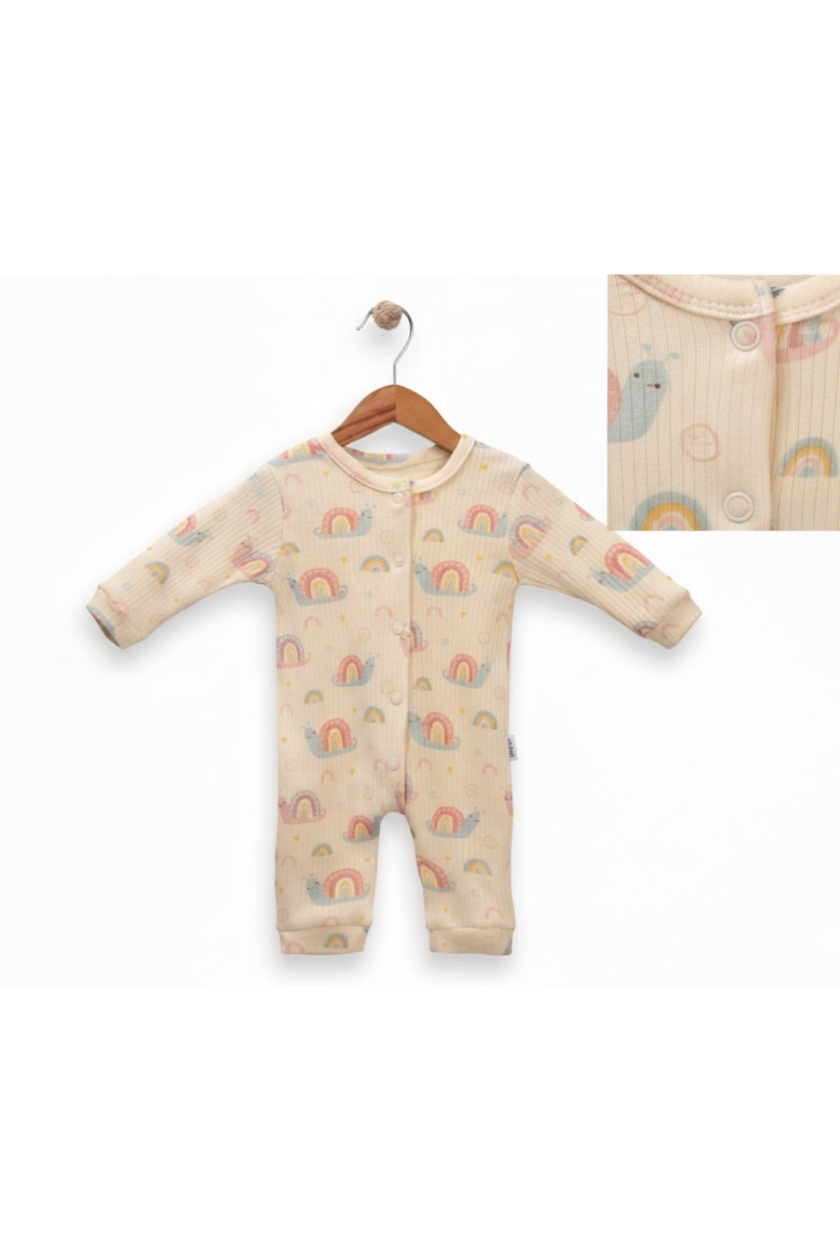 Unisex Bebek Salyangoz Desenli Patlı Ribana Tulum