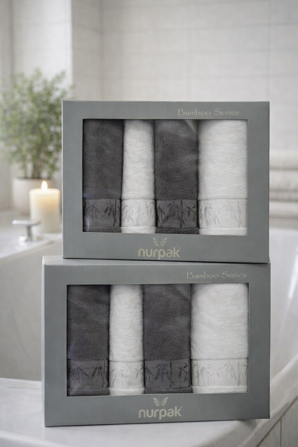Nurpak BAMBOO HAVLU SETİ HAMAM TAKIMI %70 BAMBOO %30 PAMUK 2 ADET