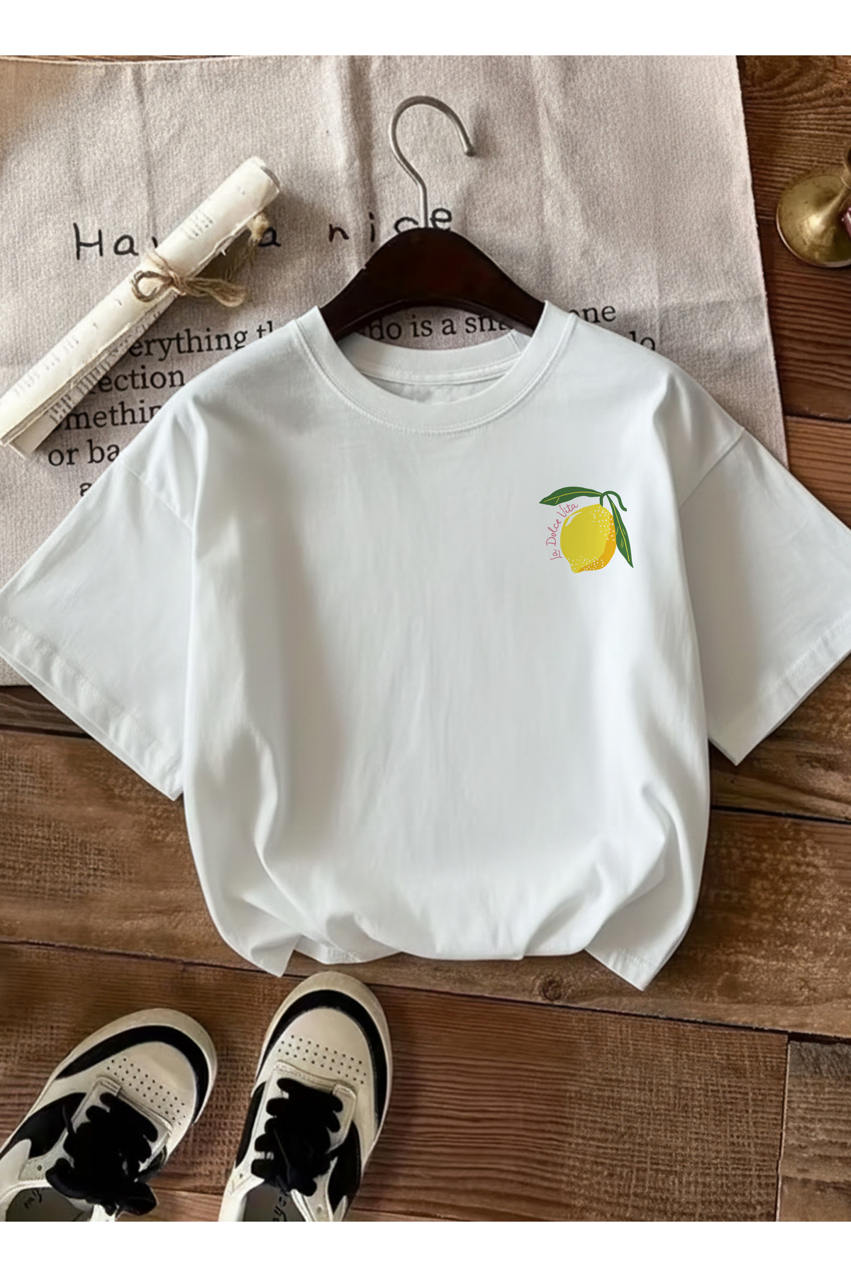 caddekombin Ženska dvostrana limoncello Štampano bela T-shirt