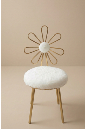lowena home MODERN BEYAZ PELUŞ KUMAŞLI PAPATYA TASARIM MAKYAJ SANDALYESİ YUVA...