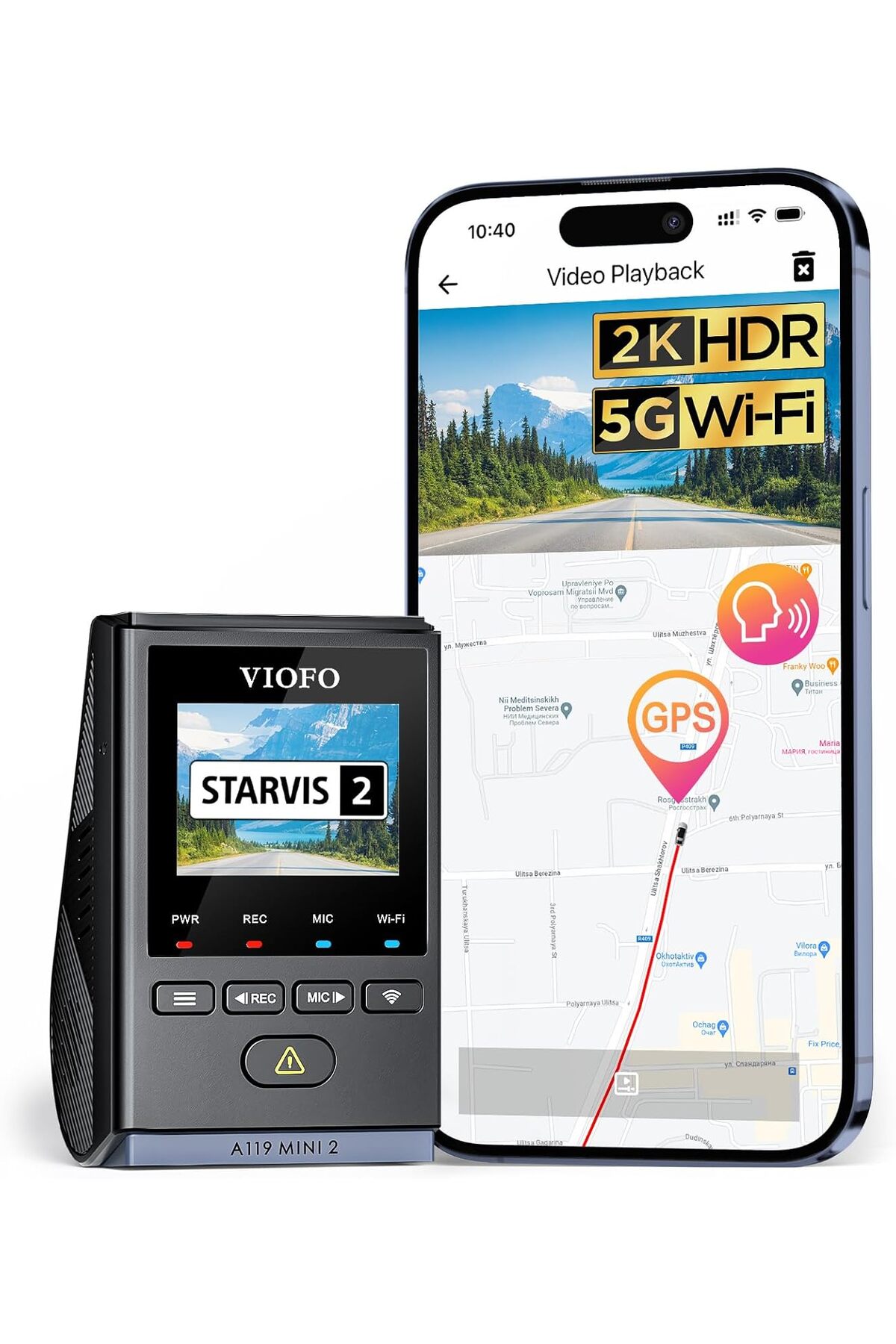 VIOFO A119 Mini 2 Dashcam Frontale 2.7K – 2K 60fps, HDR, STARVIS 2, Controllo Vocale, Wi-Fi 5GHz, GPS Integrato, 1.5'' LCD