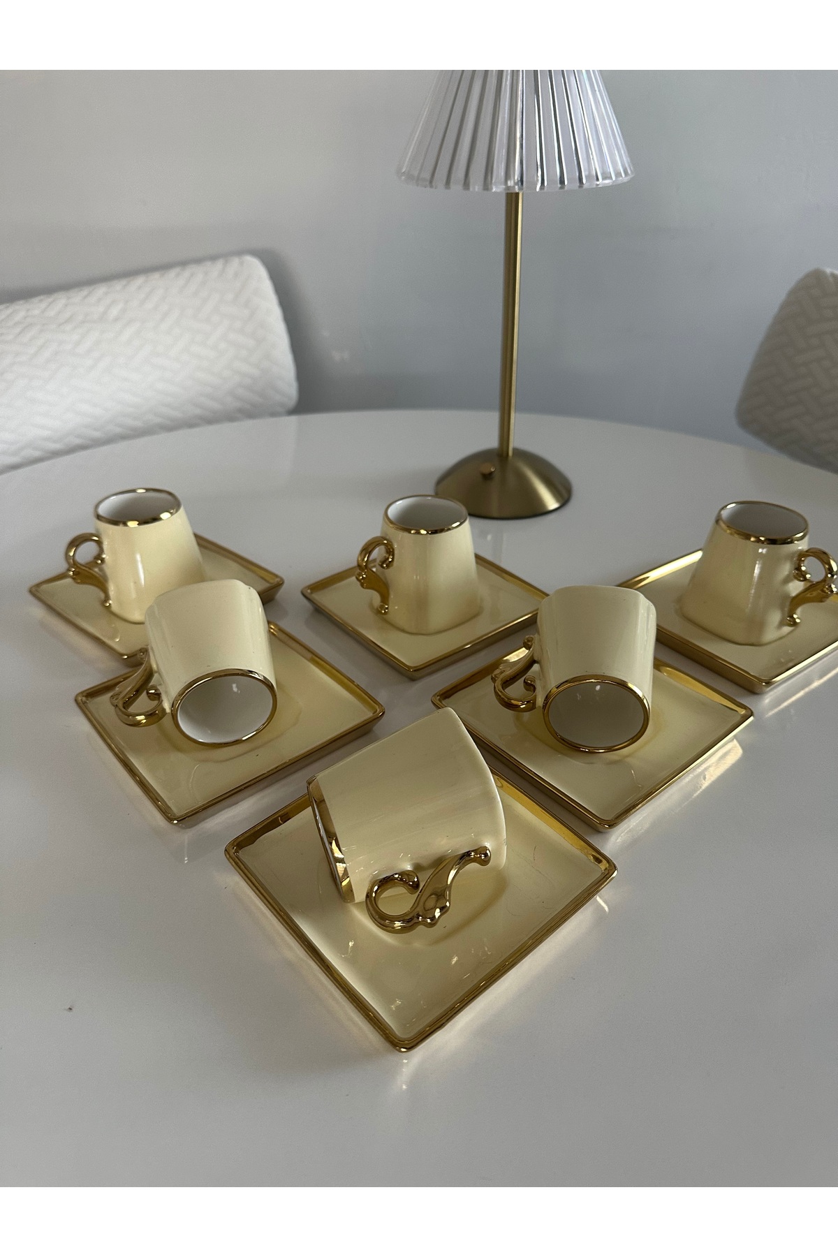 AHLE HOME 6 Kişilik KREM SARISI (12 Parça) Porselen MODERN Model Kahve ...