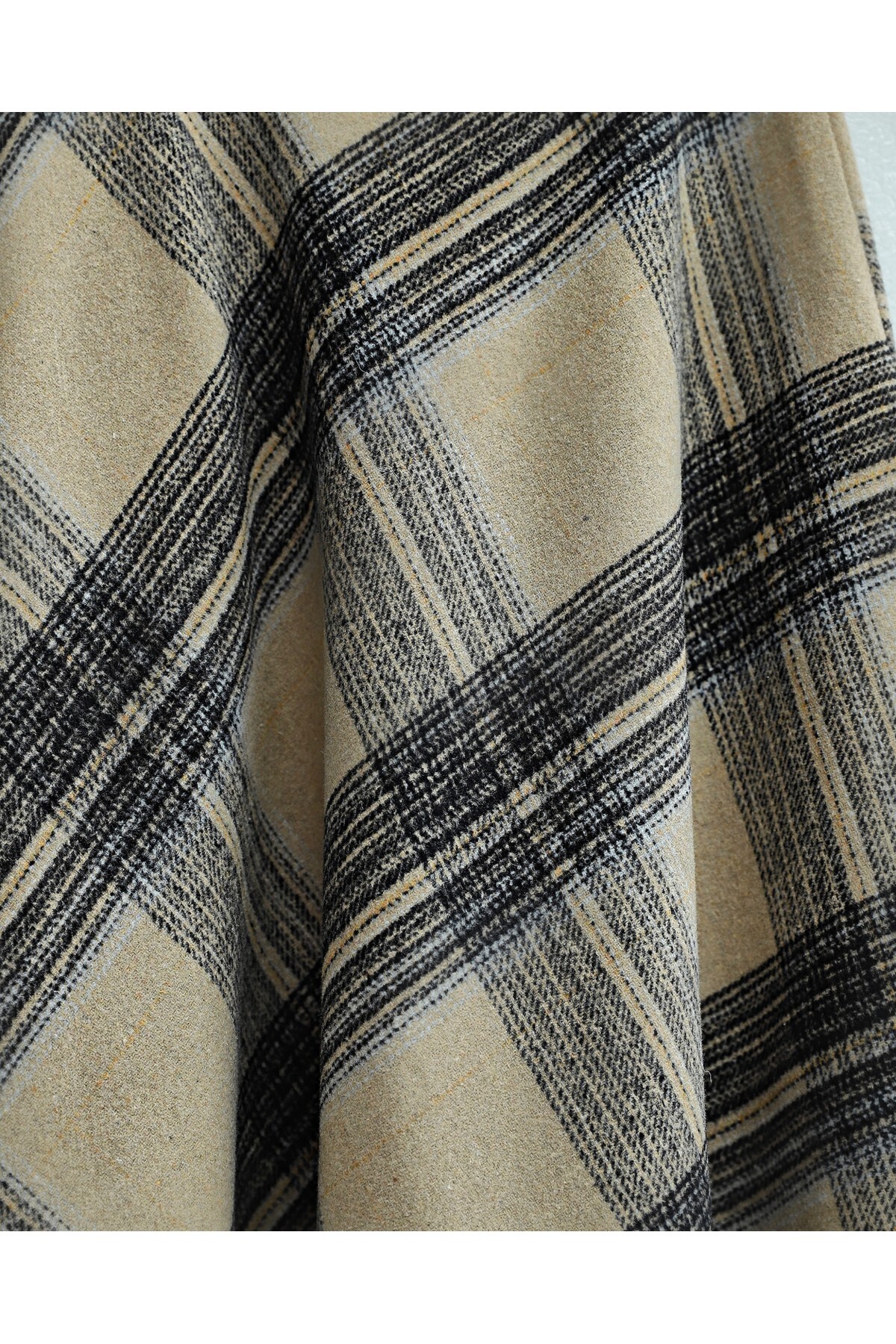 MODAQU  Ekose Desen Kaşe Kloş Etek - Vizon - Görsel 5