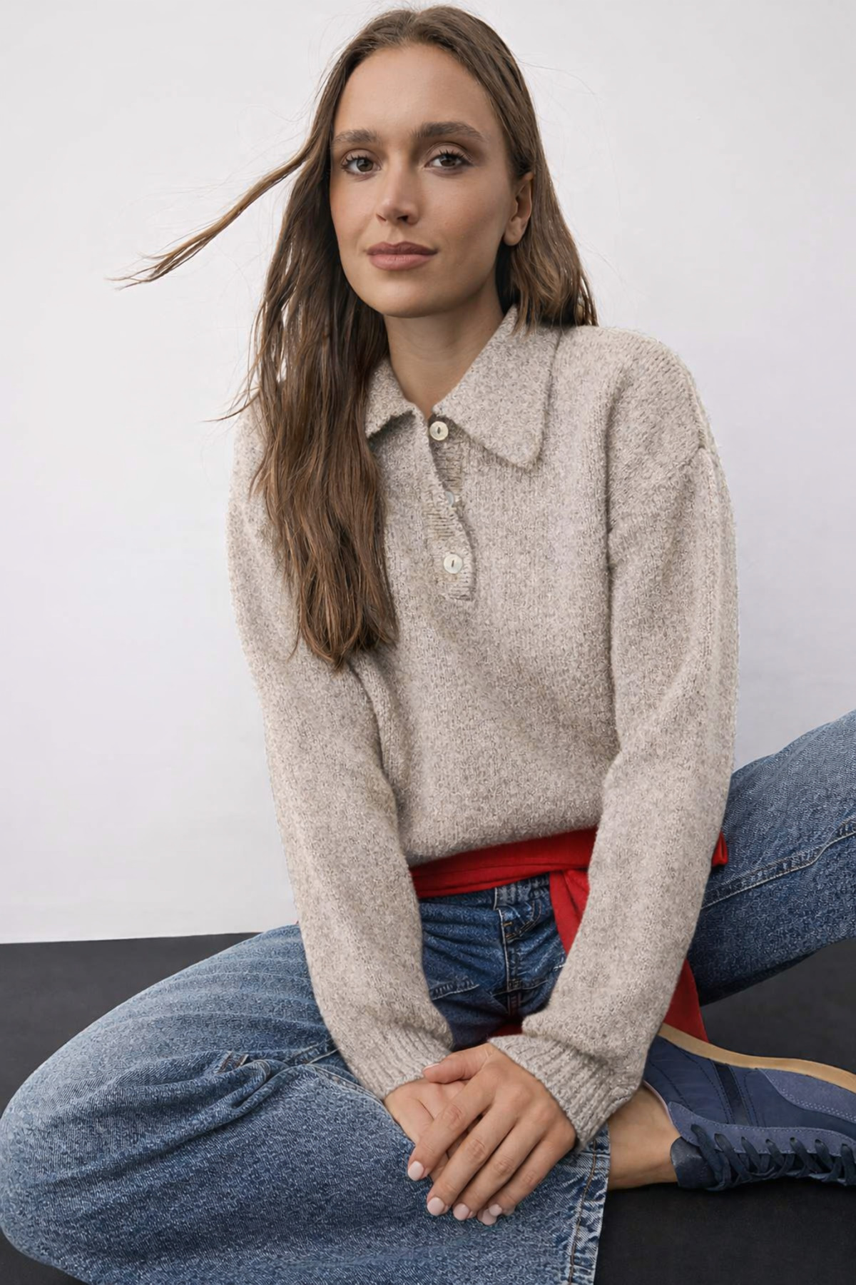 Noi Belis  Basic Oversize Polo Yaka Yarım Pat Düğmeli Triko Kazak AW25KZ0131 - Görsel 2