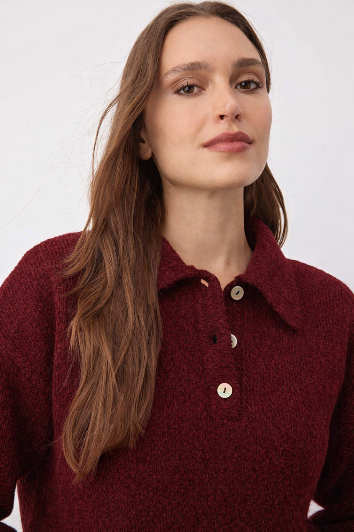 Noi Belis  Basic Oversize Polo Yaka Yarım Pat Düğmeli Triko Kazak AW25KZ0131 - Görsel 6