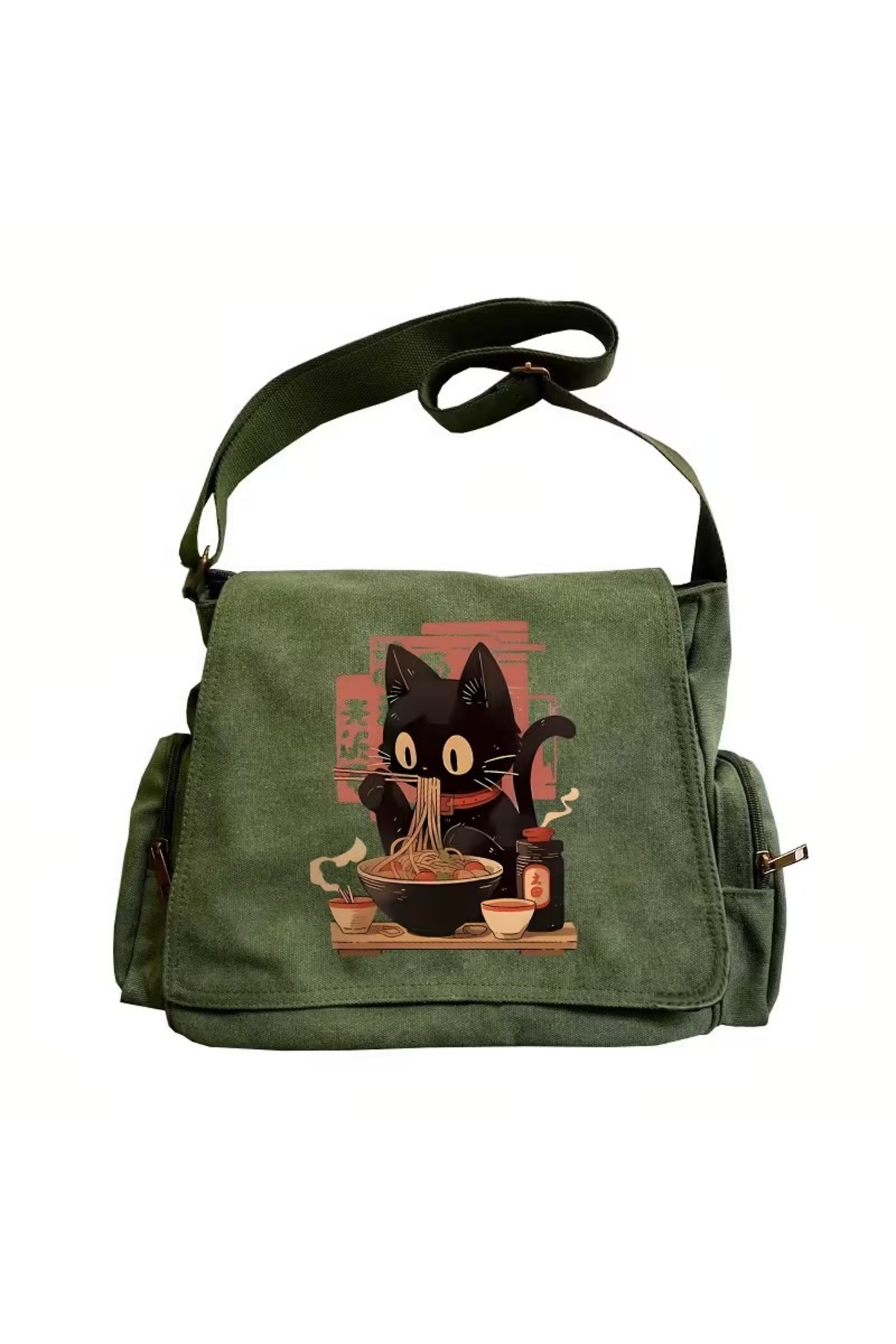 Touz Moda Cute Cat Noodle Baskılı Unisex Postacı Çantası