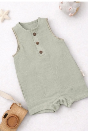 ASİLA Müslin Düğmeli Çıtçıtlı Yazık Unisex Bebek Tulum