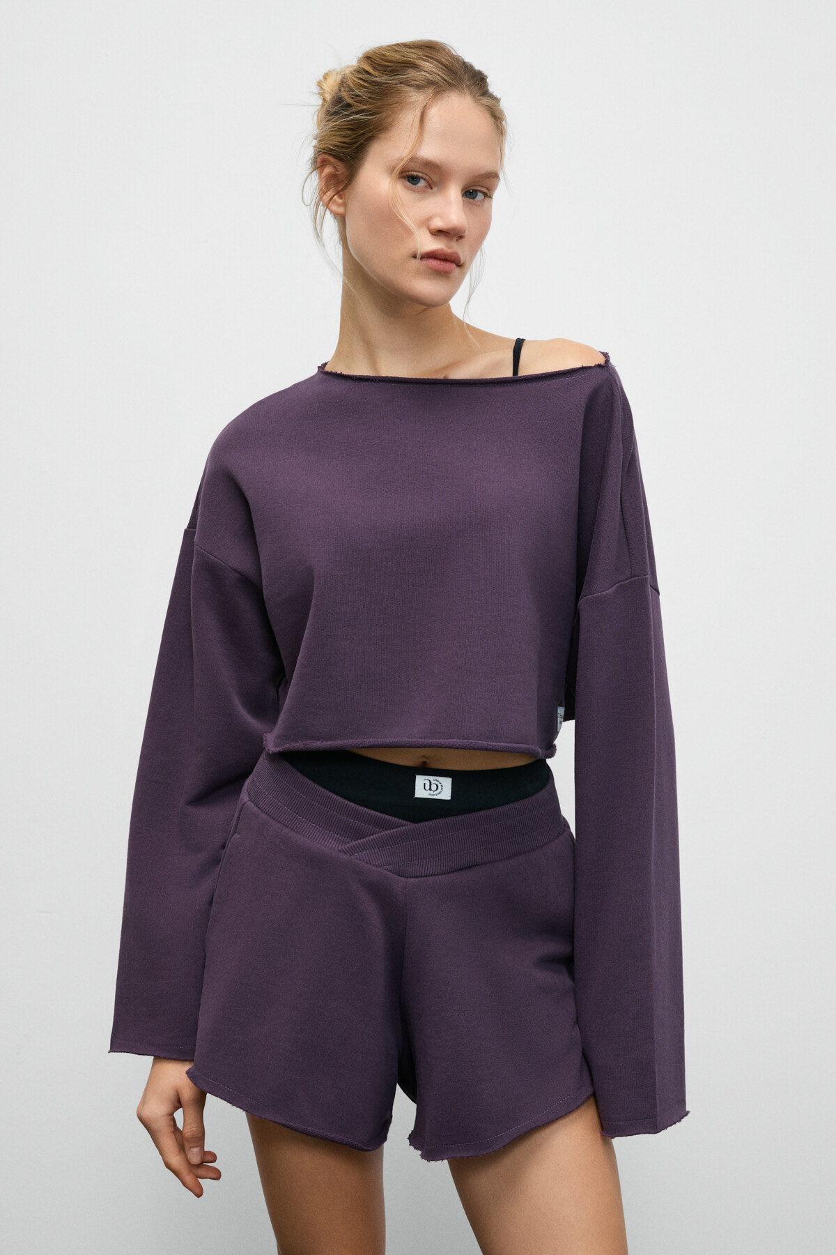 Urban Beat  CYBELE Kadın Kayık Yakalı Oversize Uzun Kollu Mor Sweatshirt - Görsel 3