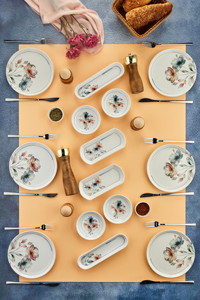 ers erbaşlar Ferah Çiçek Desenli 14 Parça 6 Kişilik Lüx Kahvaltı Takımı, Kahv...