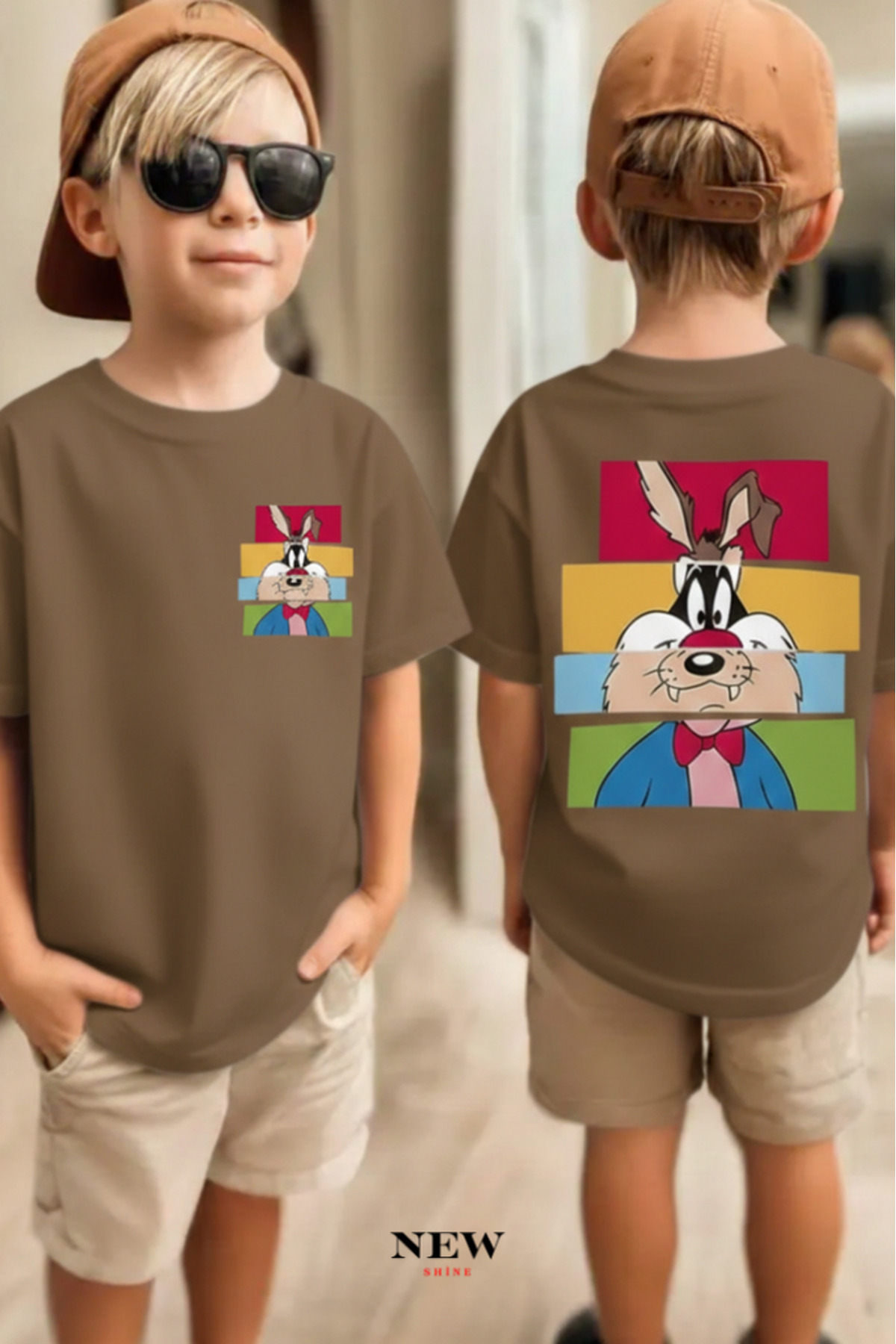 NEWSHİNE STRIPED CHARACTER PRINTED UNISEX KIDS T-SHIRT